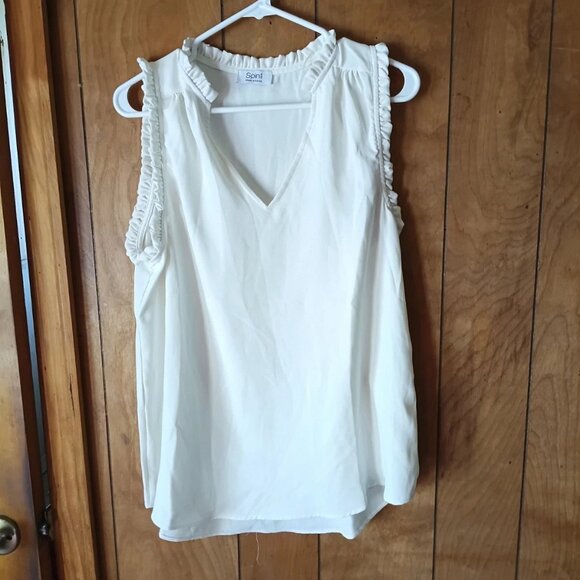 spin womens white sleeveless v neck pullover top size L - Picture 2 of 4